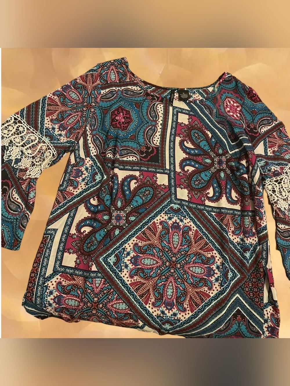 New Directions - Paisley Patchwork Blouse in Teal and Magenta